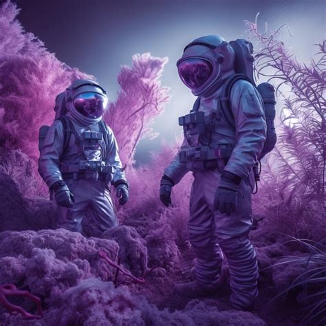 Premium Photo | Two astronauts in a forest