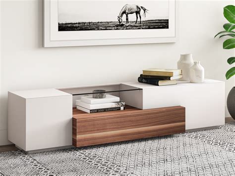 Contemporary Wooden TV Stand in White Lacquer and Walnut Detroit ...