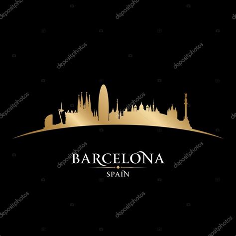 Barcelona Spain city skyline silhouette black background Stock Vector ...