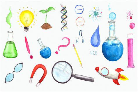 Science Time Clip Art Set By TatiBordiu Watercolor | TheHungryJPEG