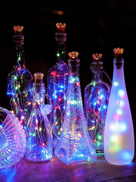 Multicolor Collar Plastic Embellished Lighting & Lamp Wine Bottle Art, Wine Bottle Crafts, Mason ...