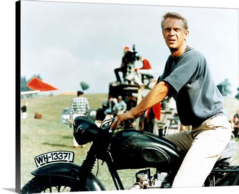 Steve Mcqueen With Motorcycle On The Set Of Great Escape, 1963 Wall Art ...