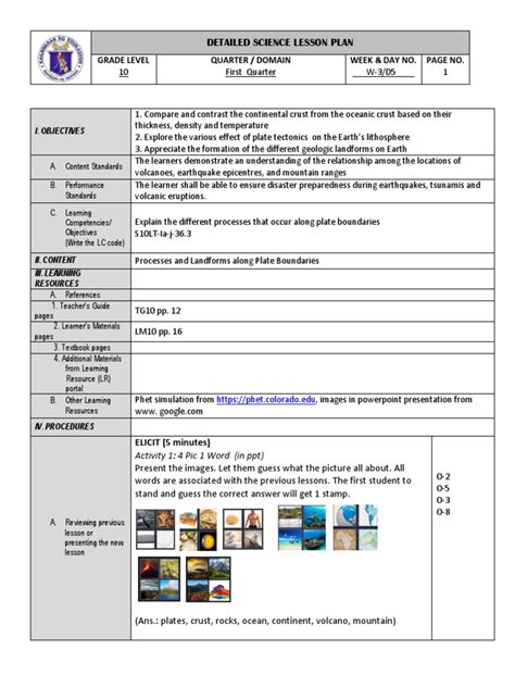 Science 10 7es Lesson Plan Quarter 1 Week 3 Day 5 | PDF | Plate ...