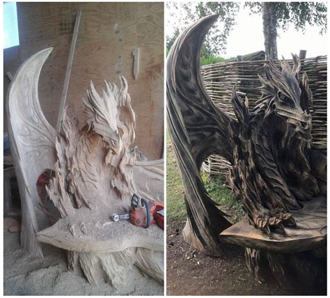 Estonian Artist Carve Spectacular Dragon Bench Using Chainsaw | HenSpark Stories