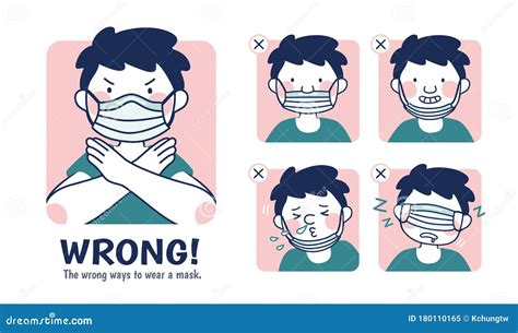 Incorrect Examples of Wearing Masks Stock Vector - Illustration of face ...