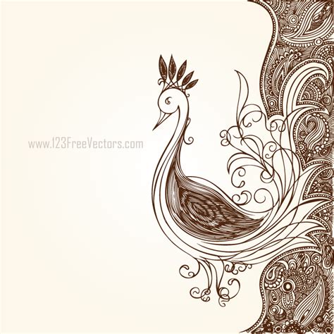 Hand Drawn Flower Design with Peacock by 123freevectors on DeviantArt