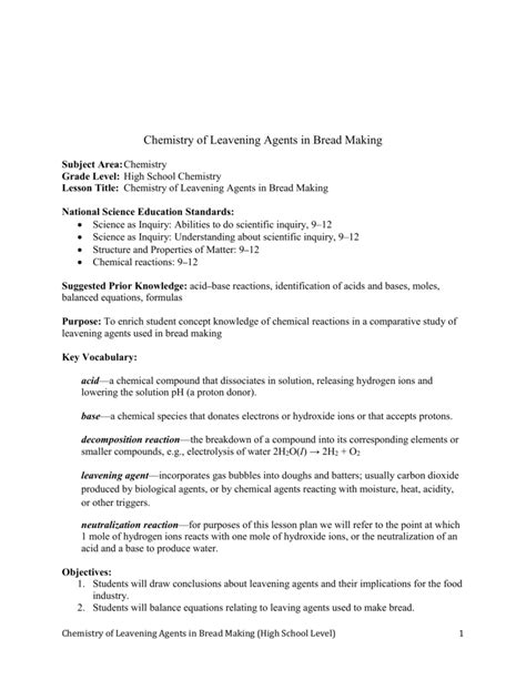 Chemistry of Leavening Agents in Bread Making