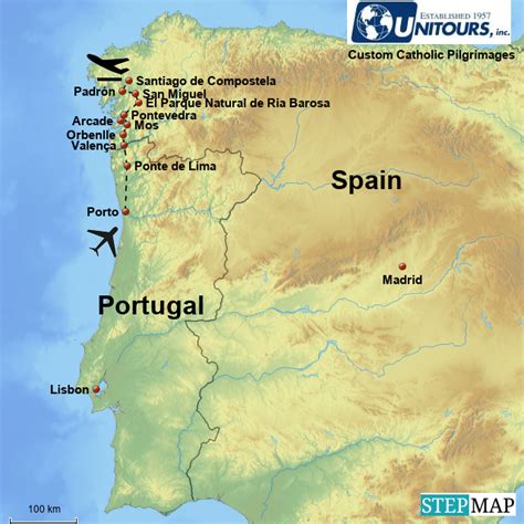 StepMap - Goins Way of St James Pilgrimage 12 days - Landkarte für Portugal