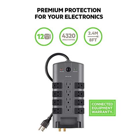 Belkin Surge Protector Power Strip w/ 8 Rotating & 4 Standard Outlets ...