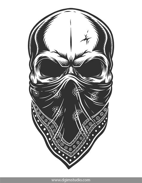 Vintage monochrome gangster skull with the bandana on his face. Created with the Skull creator ...