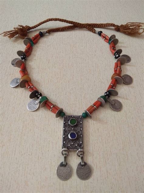 Antique Berber Necklace From Morocco With Berber Pendants, Old Coral ...