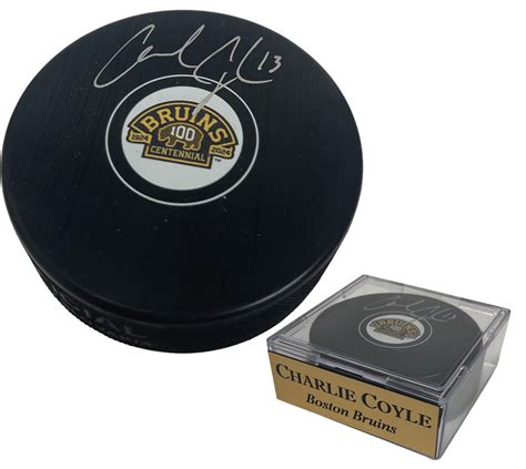 Charlie Coyle Autograph Bruins Centennial Season Puck - New England Picture