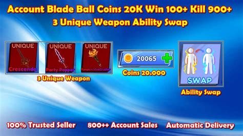 Blade Ball Account Coins 20K+ Win 100+ Kill 900+ Unique Weapon Crescendo Party Popper Pumpkin ...