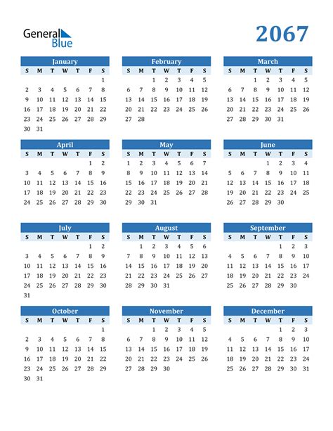 2067 Calendar (PDF, Word, Excel)