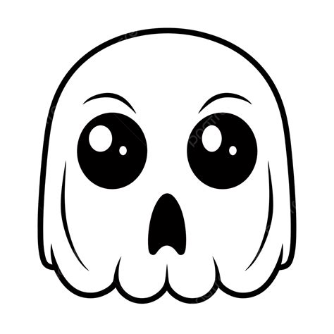 White Skull With Big Eyes That Is Drawing On A White Background Outline Sketch Vector, Cute ...