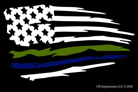 Thin Green and Royal Blue Line - Tattered American Flag Decal - UR Impressions LLC.