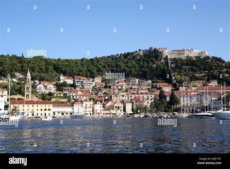 Croatia. Hvar. Harbour, with fortress Stock Photo - Alamy