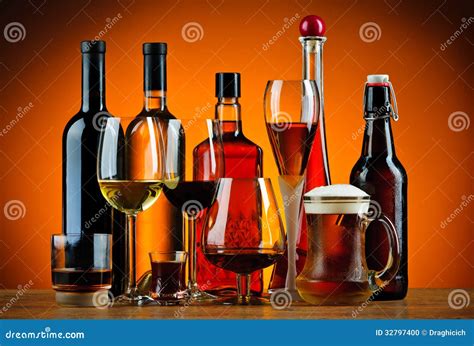 Bottles and Glasses of Alcohol Drinks Stock Photo - Image of drinks ...