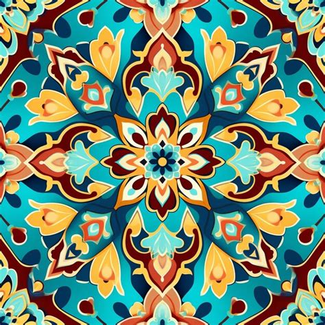 Premium Photo | A blue and orange floral design with a circular design ...