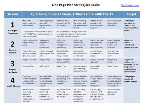 Project Management 101 - One Page Plan for Project Basics