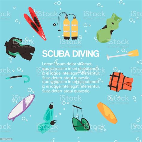 Scuba Diving Center Poster Banner Vector Illustration Diver Wetsuit ...