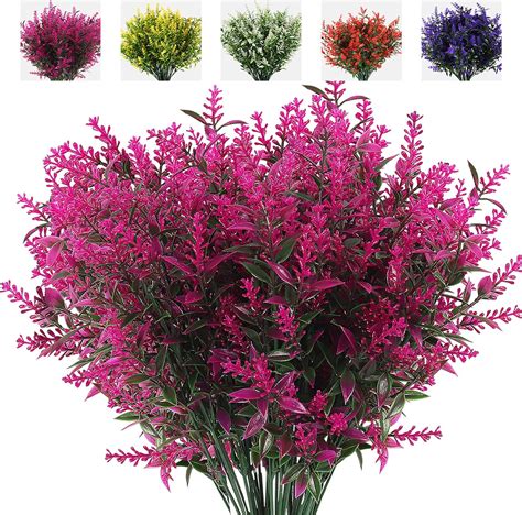 Buy RECUTMS 8 Bundles Artificial Flowers Fake Outdoor Plants Faux UV ...