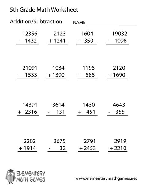 Fifth Grade Arithmetic Worksheet