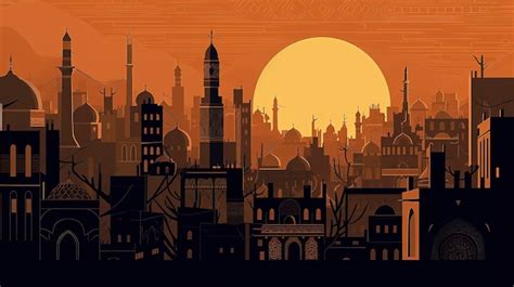 Premium AI Image | A cartoon illustration of a city with a sunset in ...