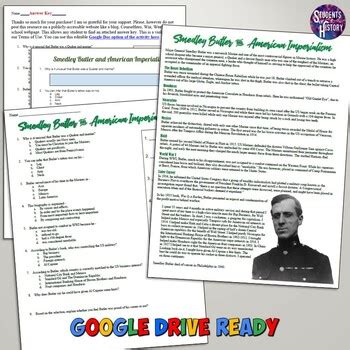 American Imperialism Smedley Butler Biography Worksheet by Students of History