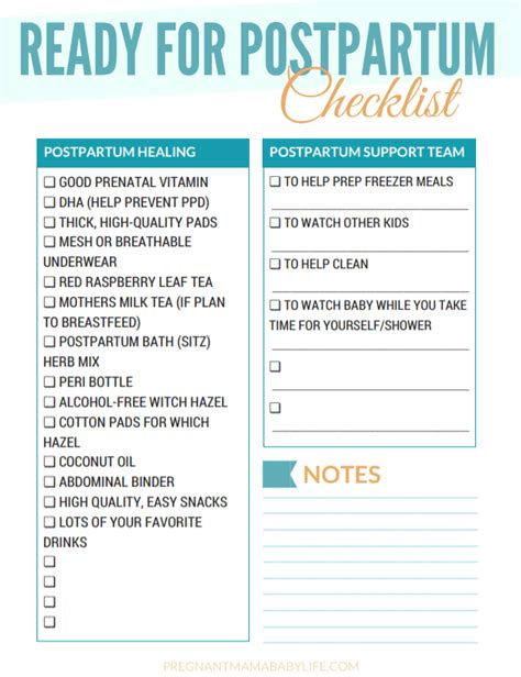 Postpartum Checklist Printable