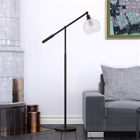 Evelyn&Zoe Dardan Industrial Adjustable Metal Floor Lamp, Black with Seeded Glass - Walmart.com ...