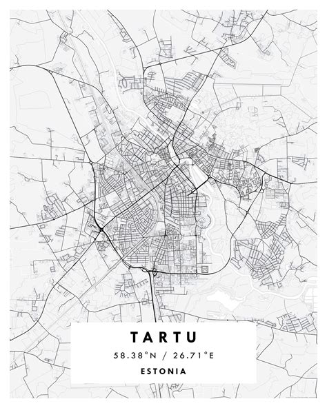 TARTU City Digital Map Poster – White | Maps & More