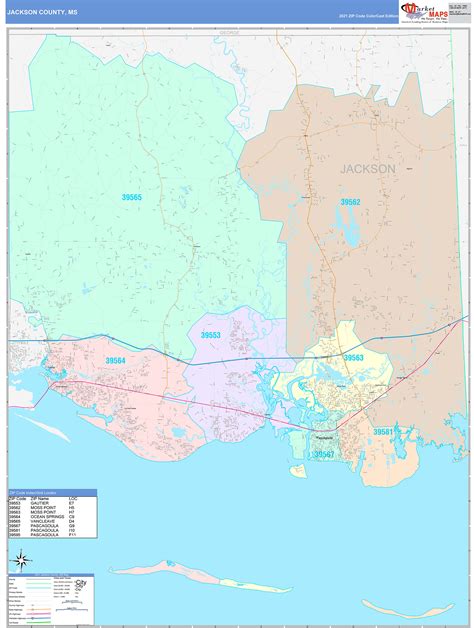 Jackson County, MS Wall Map Color Cast Style by MarketMAPS - MapSales