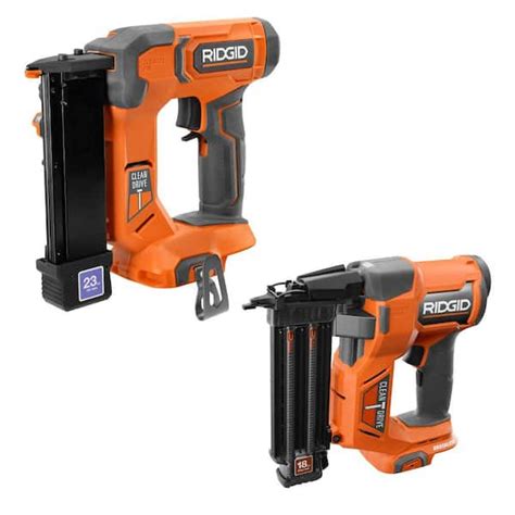 RIDGID 18V Cordless 23-Gauge 1-3/8 in. Headless Pin Nailer w/ 18V Brushless Cordless 18-Gauge 2 ...