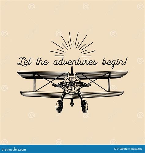 Let The Adventures Begin Motivational Quote. Vintage Retro Airplane ...