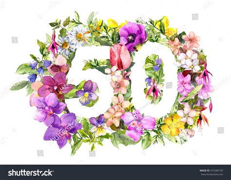 Floral Number 50 Fifty Wild Flowers Stock Illustration 473280190 ...