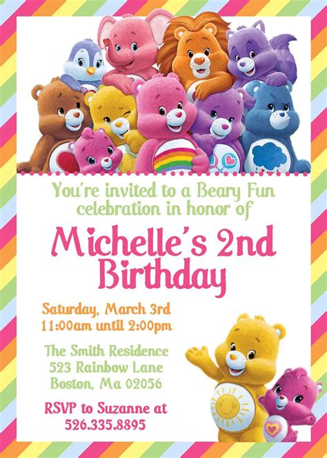 Care Bears Themed Birthday Invitation Personalized Rainbow Care bears ...