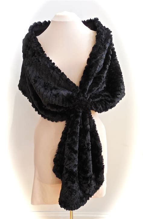 Midnight Black Faux Fur Stole With Loop - Etsy