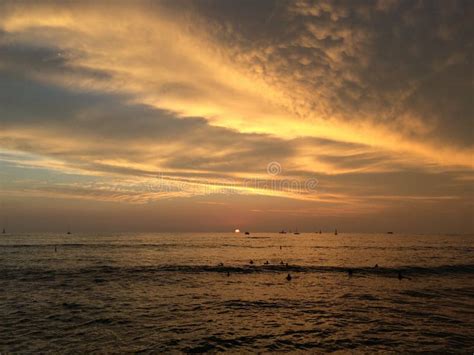 Sunset Above Pacific Ocean - View from Waikiki Wall in Honolulu on Oahu Island, Hawaii. Stock ...