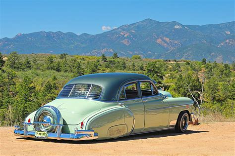 1950 Chevrolet Deluxe Passenger Side Rear Quarter View - Lowrider