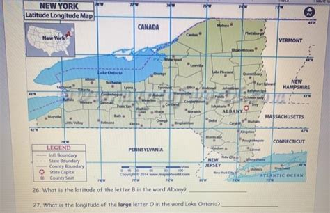 Solved obic 70 NEW YORK Latitude Longitude Map 45N CANADA | Chegg.com