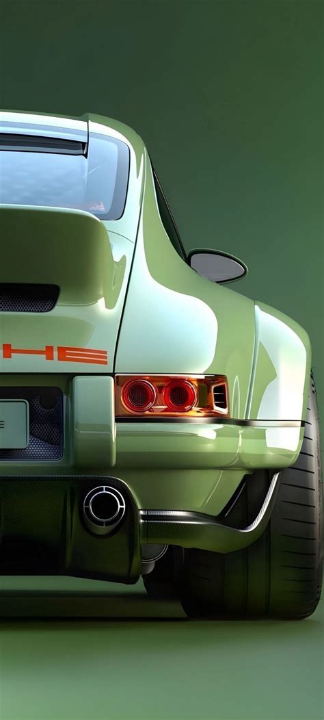 the rear end of a green sports car