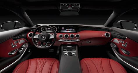 the interior of a mercedes s - class coupe with red leather seats and ...