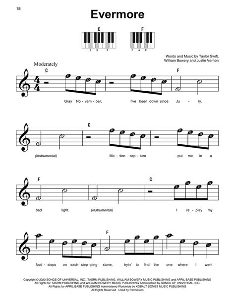 Taylor Swift evermore (feat. Bon Iver) Sheet Music Notes, Chords ...