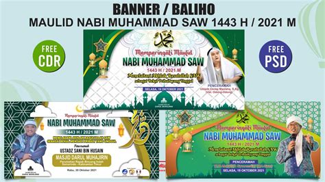 Free 3 Desain Banner Backdrop Maulid Nabi Muhammad SAW 1443 H (Free CDR ...