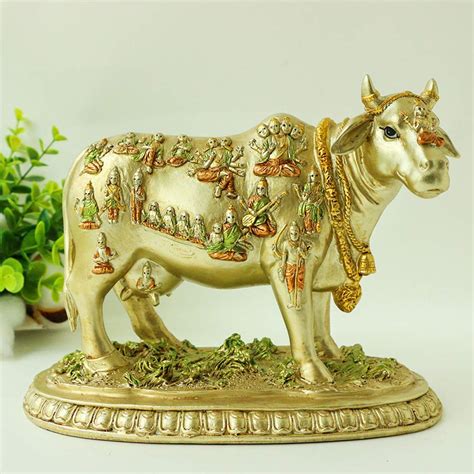 Buy alikiki Nandi Cow Sculpture Statue - Hinduism Decor Bull Figurine for Home Mandir Temple ...
