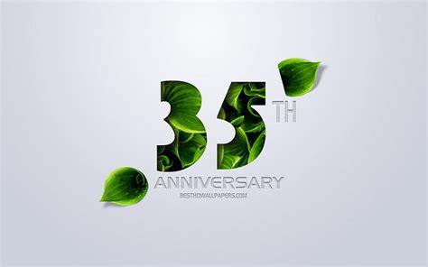 35th Anniversary sign, creative art, 35 Anniversary, green leaves ...