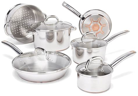 T-fal C836SA Ultimate Stainless Steel Copper-Bottom Heavy Gauge Multi-Layer Base Cookware Set ...