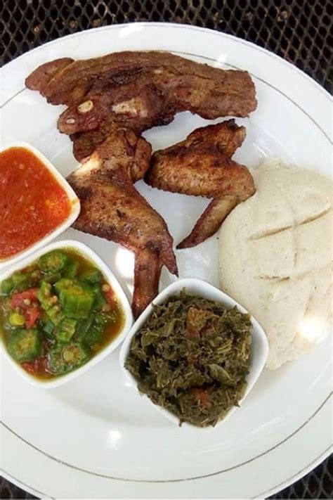 Katapa. Delele with nshima and chicken. Zambian food | Food, African ...