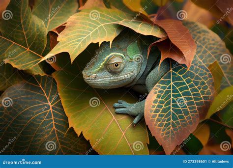 Chameleon Hiding in Leaf, Blending in with Its Natural Habitat Stock ...